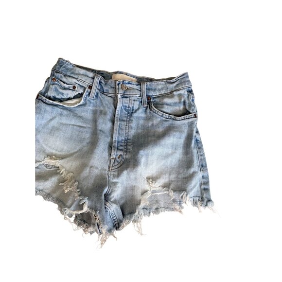 MOTHER Superior Ultra High Waist Tomcat Kick Fray Denim Shorts Size 28 - Picture 5 of 11